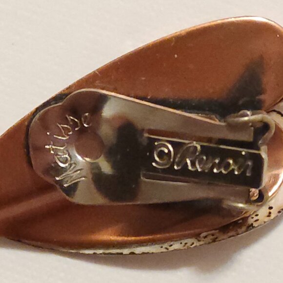 Vintage Matisse Renoir Copper Lily Leaf Clip On Earring Set STAMPED - Picture 6 of 6